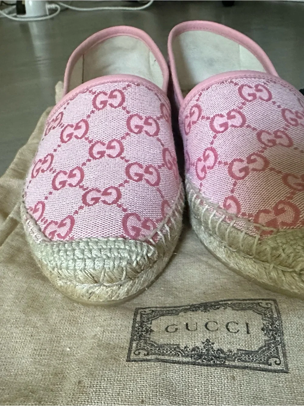 Gucci Pink GG Canvas Espadrille Flats